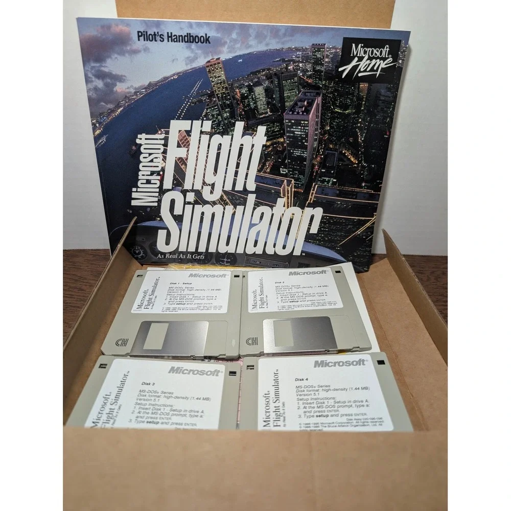 Microsoft Flight Simulator MS-DOS Version 5.1 PC 1995 3.5 Floppy Big Box Good